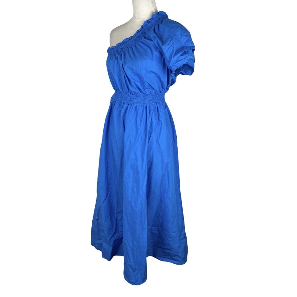 J. Crew Blue One Shoulder Cotton Poplin Midi Dress Coastal Resort Size Small - Picture 5 of 9